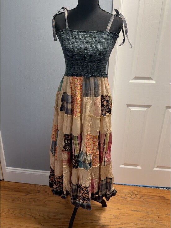 Young Threads Dresses & Skirts - YOUNG THREADS Patchwork Smocked Maxi Dress Latte NWT Small